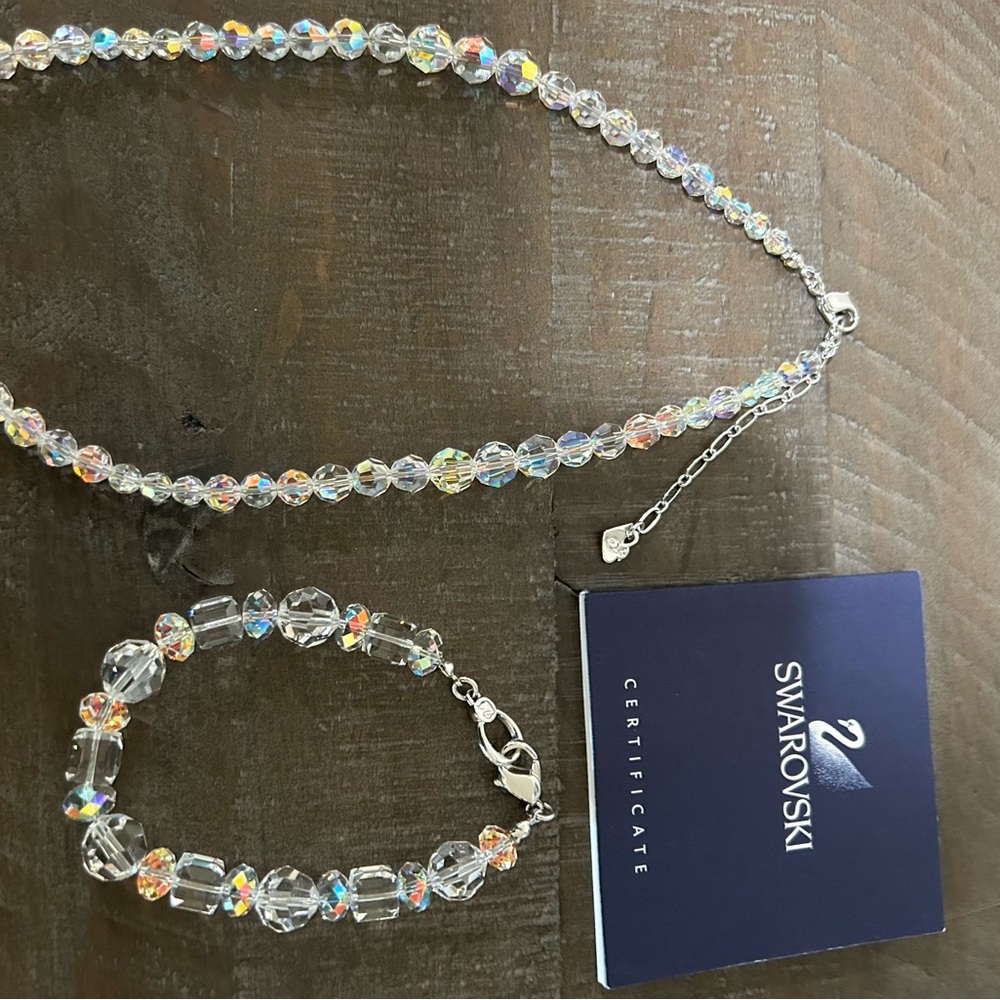 Swarovski Clear Crystal AB Necklace and Bracelet Set